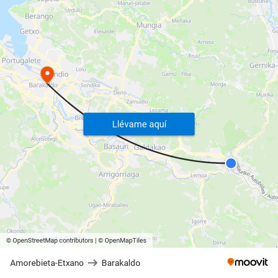 Amorebieta-Etxano to Barakaldo map