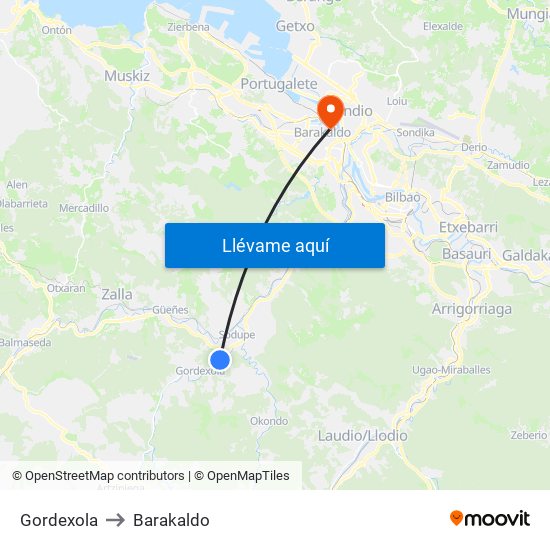 Gordexola to Barakaldo map