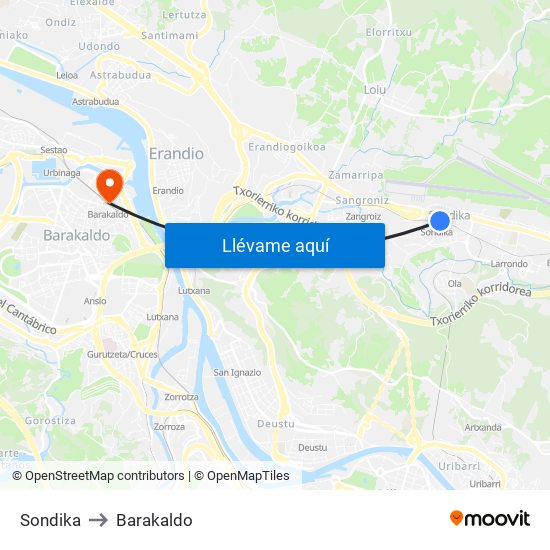 Sondika to Barakaldo map