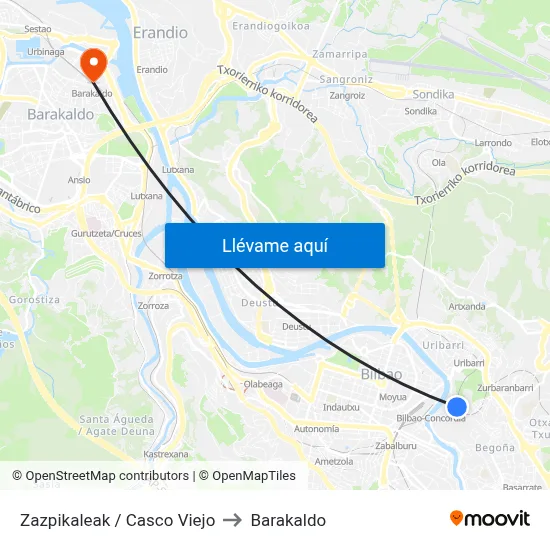 Zazpikaleak / Casco Viejo to Barakaldo map