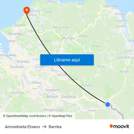 Amorebieta-Etxano to Barrika map