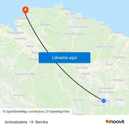 Aretxabaleta to Barrika map