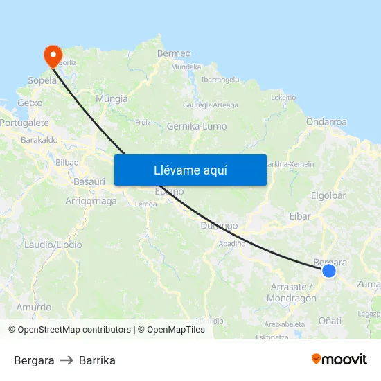 Bergara to Barrika map