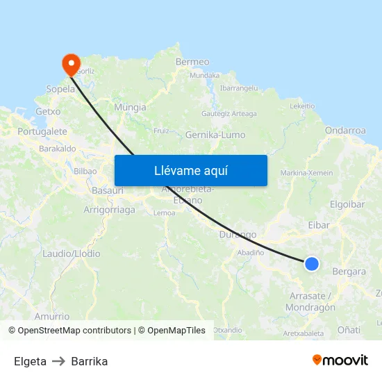 Elgeta to Barrika map