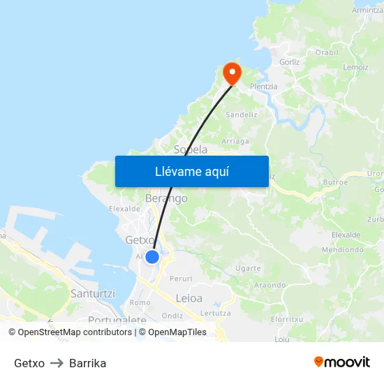 Getxo to Barrika map