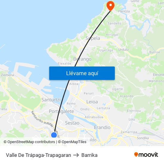 Valle De Trápaga-Trapagaran to Barrika map