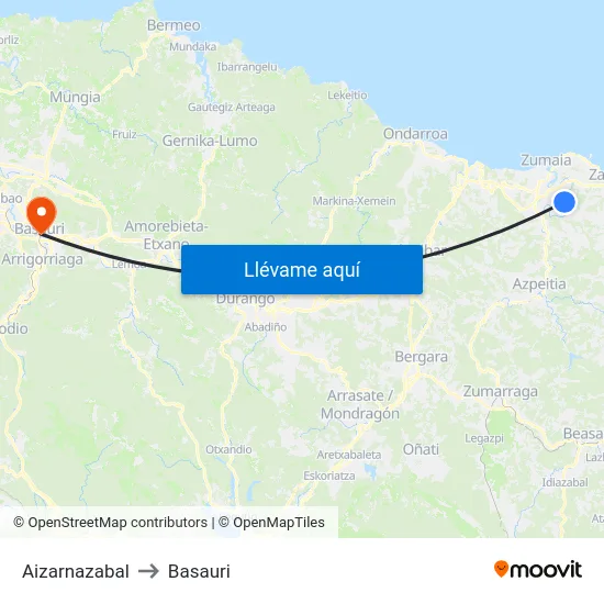 Aizarnazabal to Basauri map