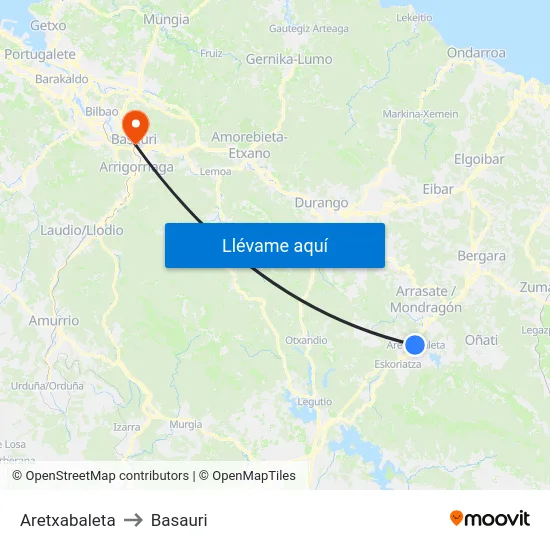 Aretxabaleta to Basauri map