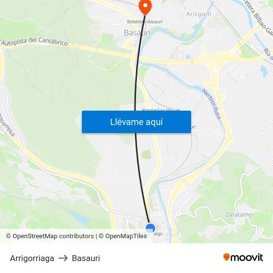 Arrigorriaga to Basauri map