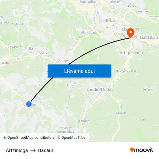 Artziniega to Basauri map
