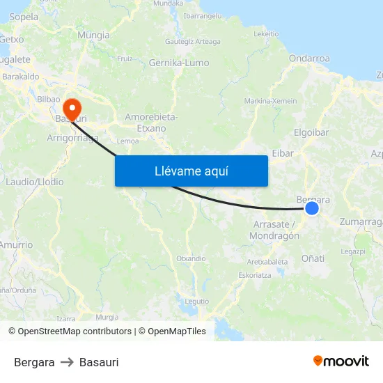 Bergara to Basauri map
