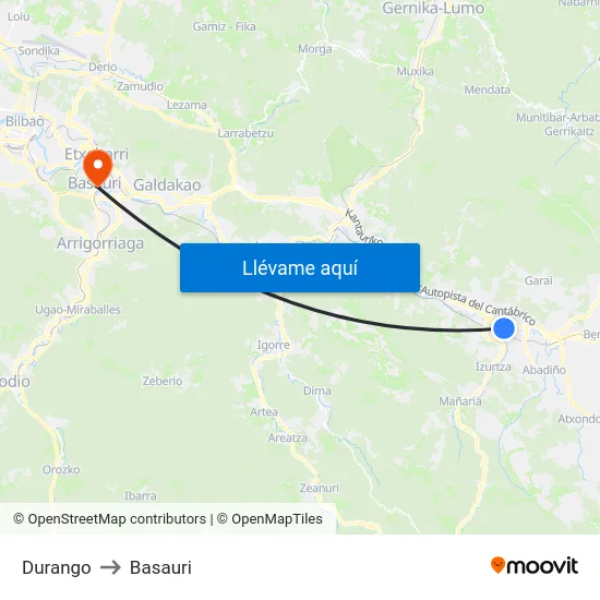 Durango to Basauri map