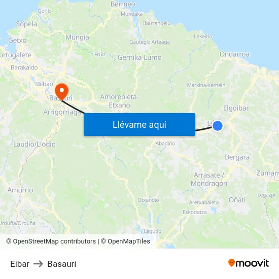 Eibar to Basauri map