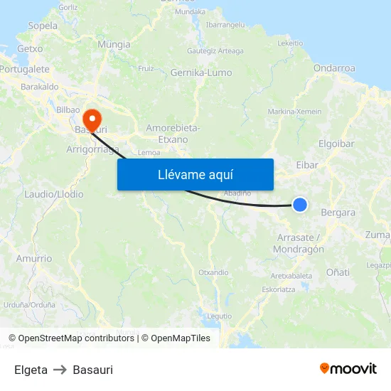 Elgeta to Basauri map