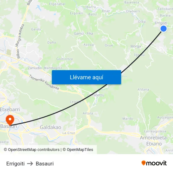 Errigoiti to Basauri map