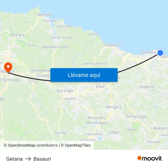 Getaria to Basauri map