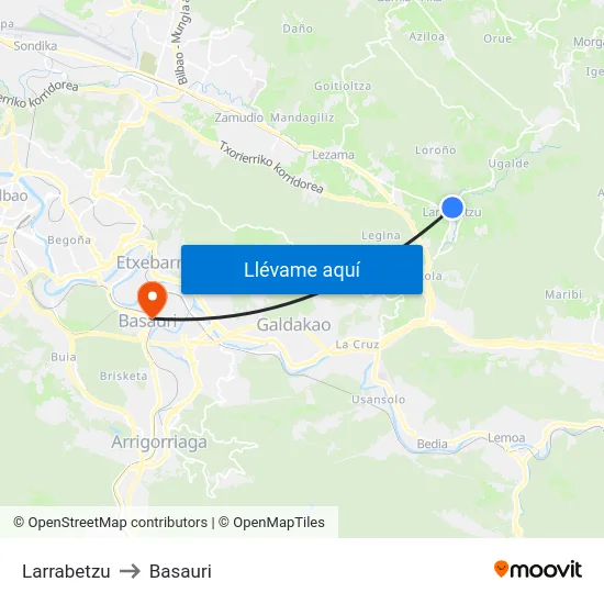 Larrabetzu to Basauri map