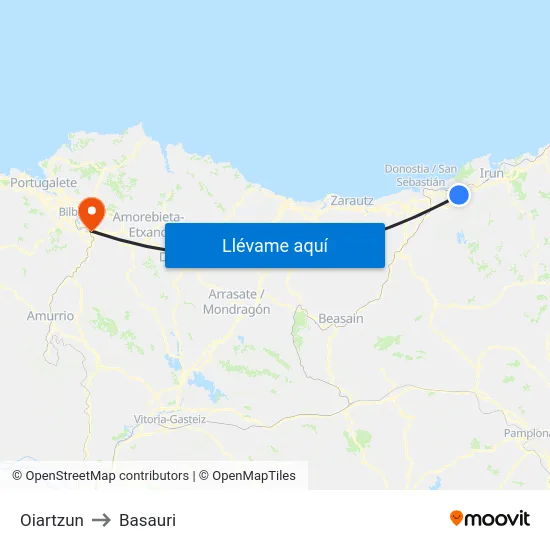 Oiartzun to Basauri map