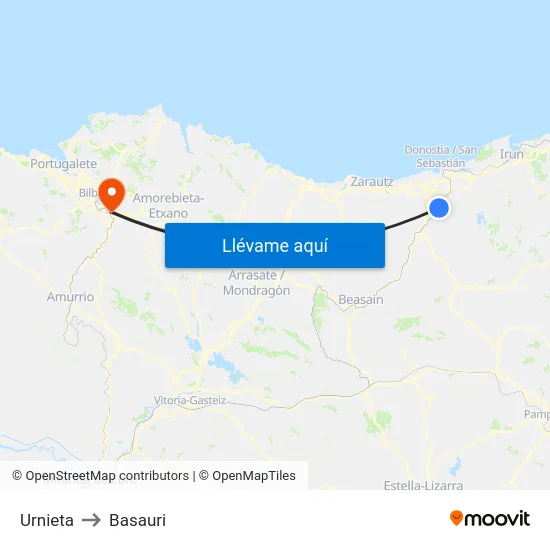 Urnieta to Basauri map