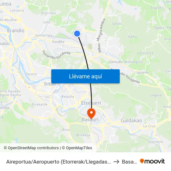 Aireportua/Aeropuerto (Etorrerak/Llegadas) (1003) to Basauri map