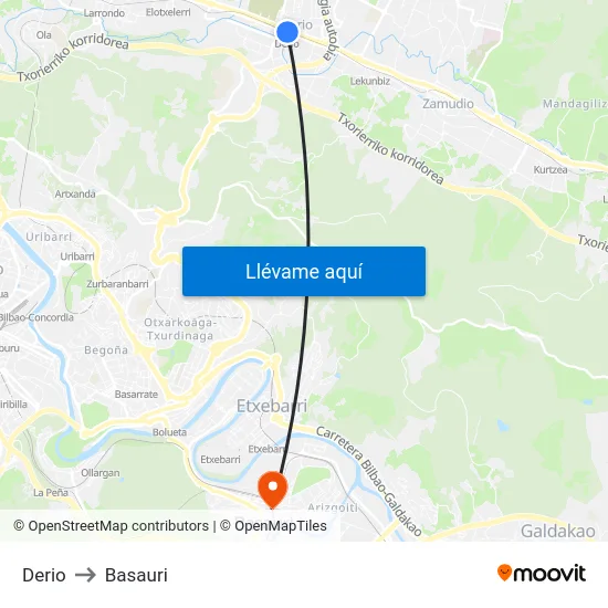 Derio to Basauri map