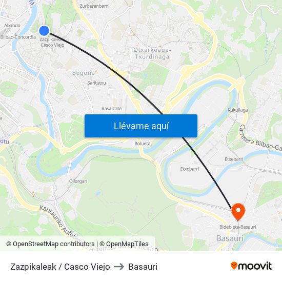 Zazpikaleak / Casco Viejo to Basauri map