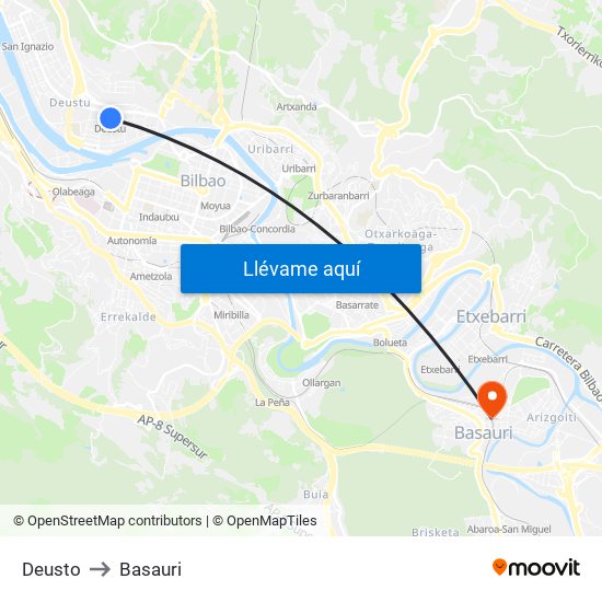 Deusto to Basauri map