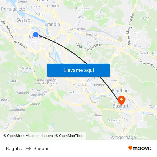 Bagatza to Basauri map