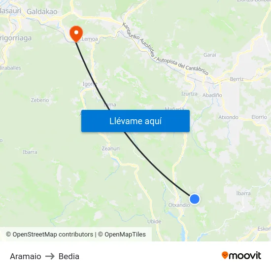 Aramaio to Bedia map