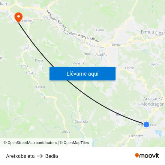 Aretxabaleta to Bedia map