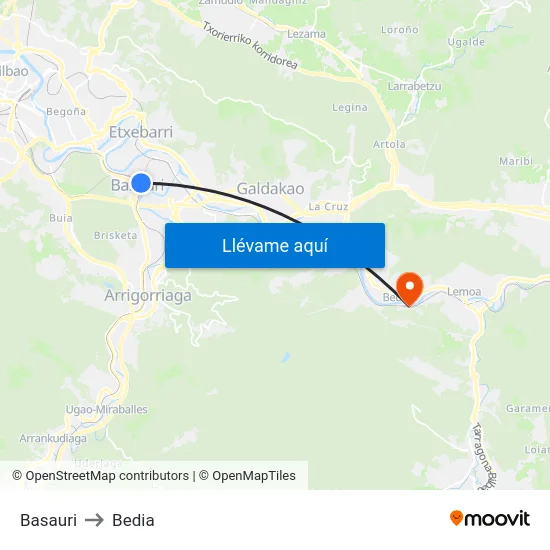 Basauri to Bedia map