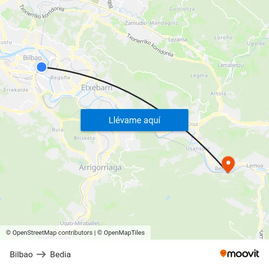 Bilbao to Bedia map