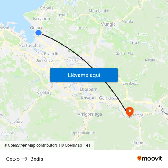 Getxo to Bedia map