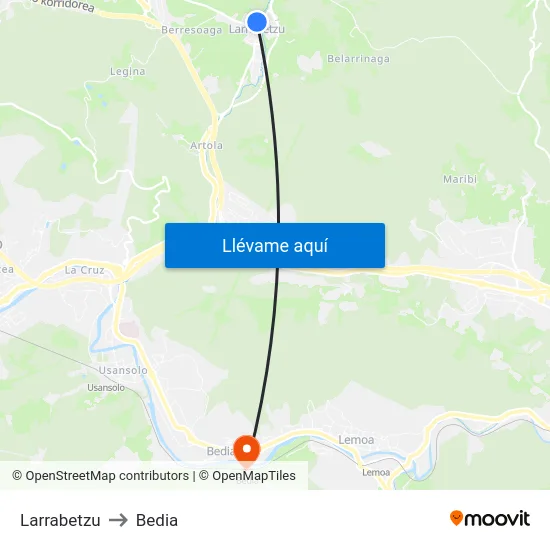 Larrabetzu to Bedia map