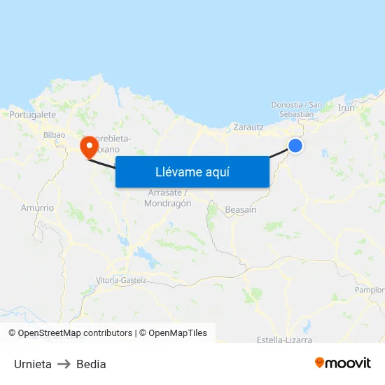 Urnieta to Bedia map