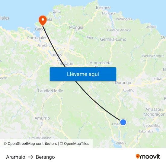 Aramaio to Berango map