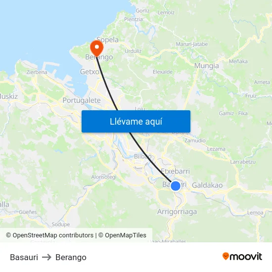 Basauri to Berango map