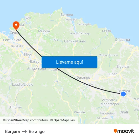 Bergara to Berango map