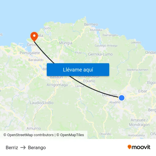 Berriz to Berango map