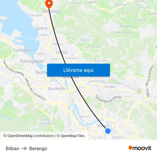 Bilbao to Berango map