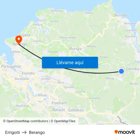 Errigoiti to Berango map
