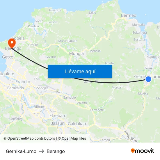 Gernika-Lumo to Berango map