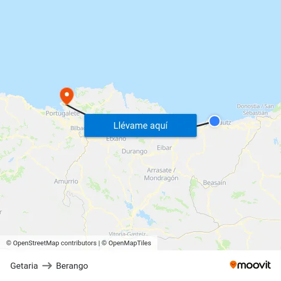 Getaria to Berango map