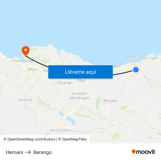 Hernani to Berango map