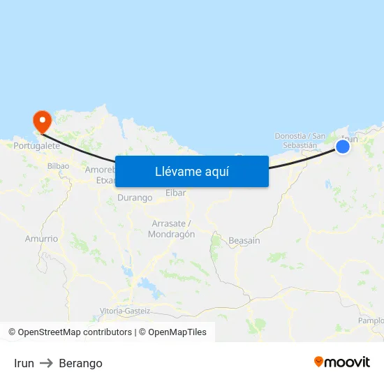 Irun to Berango map