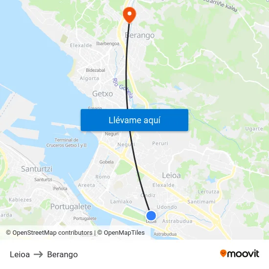 Leioa to Berango map