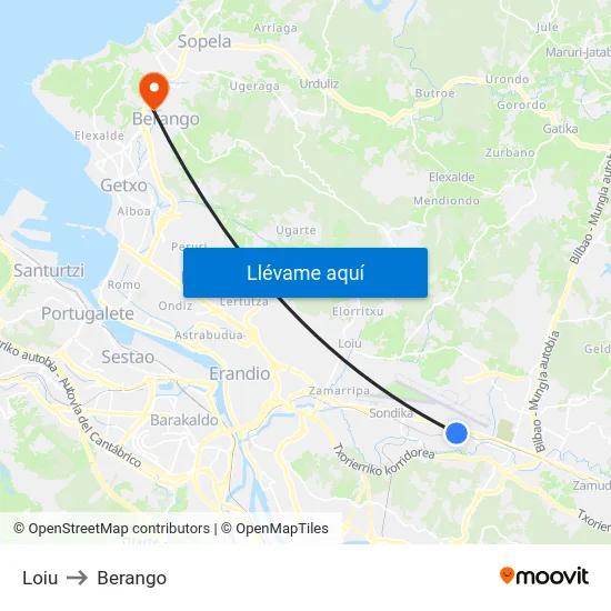 Loiu to Berango map