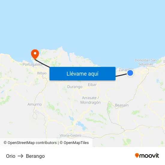 Orio to Berango map