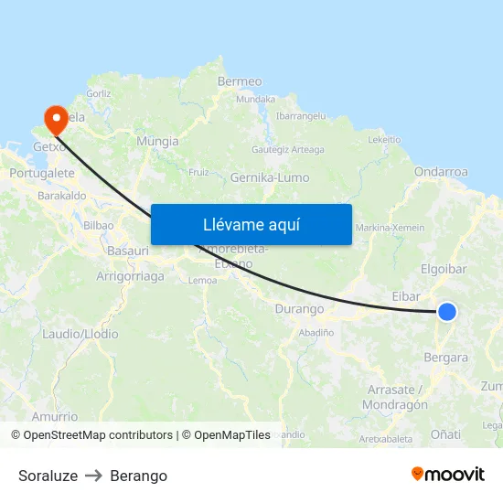 Soraluze to Berango map