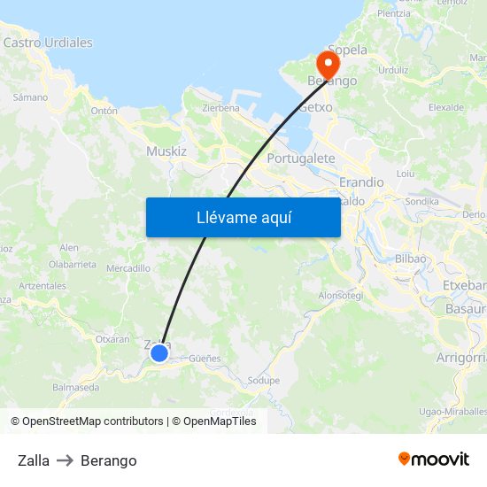 Zalla to Berango map